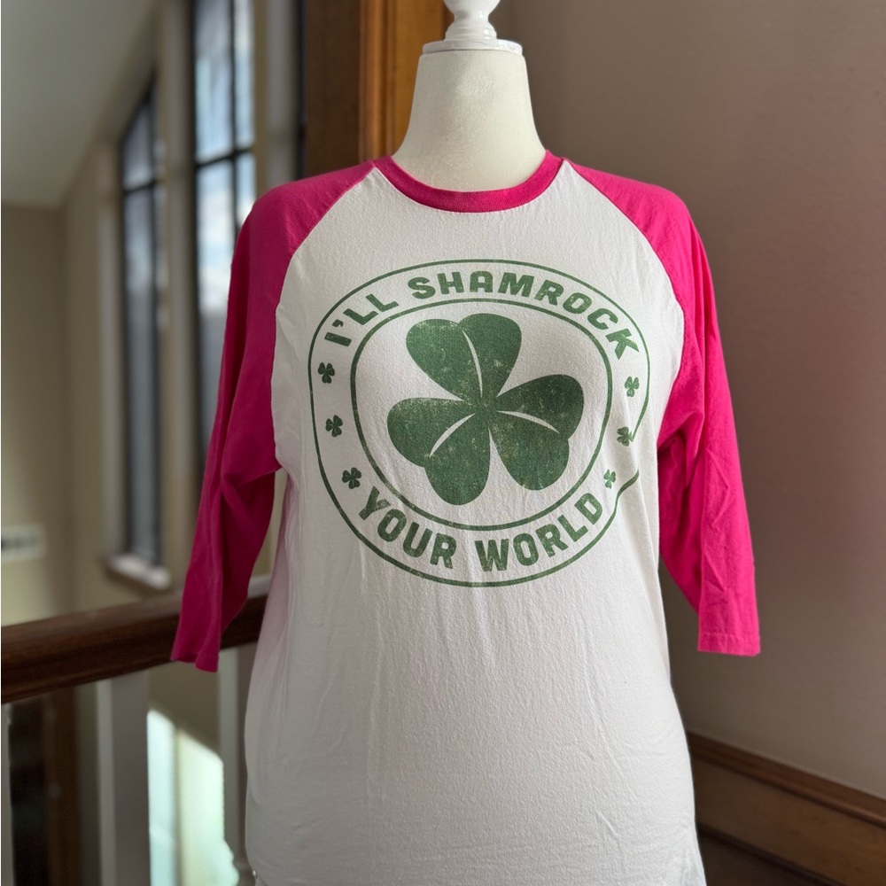 I'll Shamrock Your World Pink and White Raglan Tee